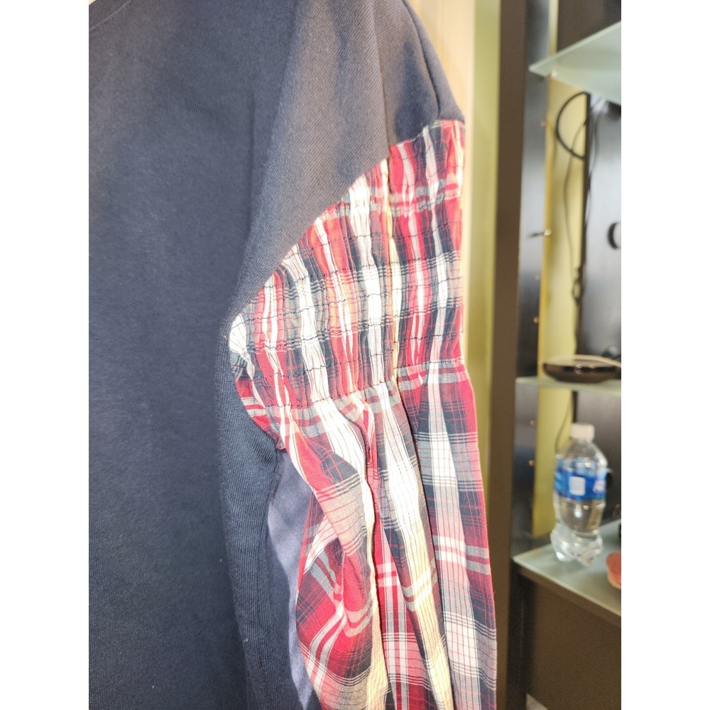 Tommy Hilfiger Women's Navy Sweatshirt With Plaid Sleeves  Size Xl - Picture 2 of 6